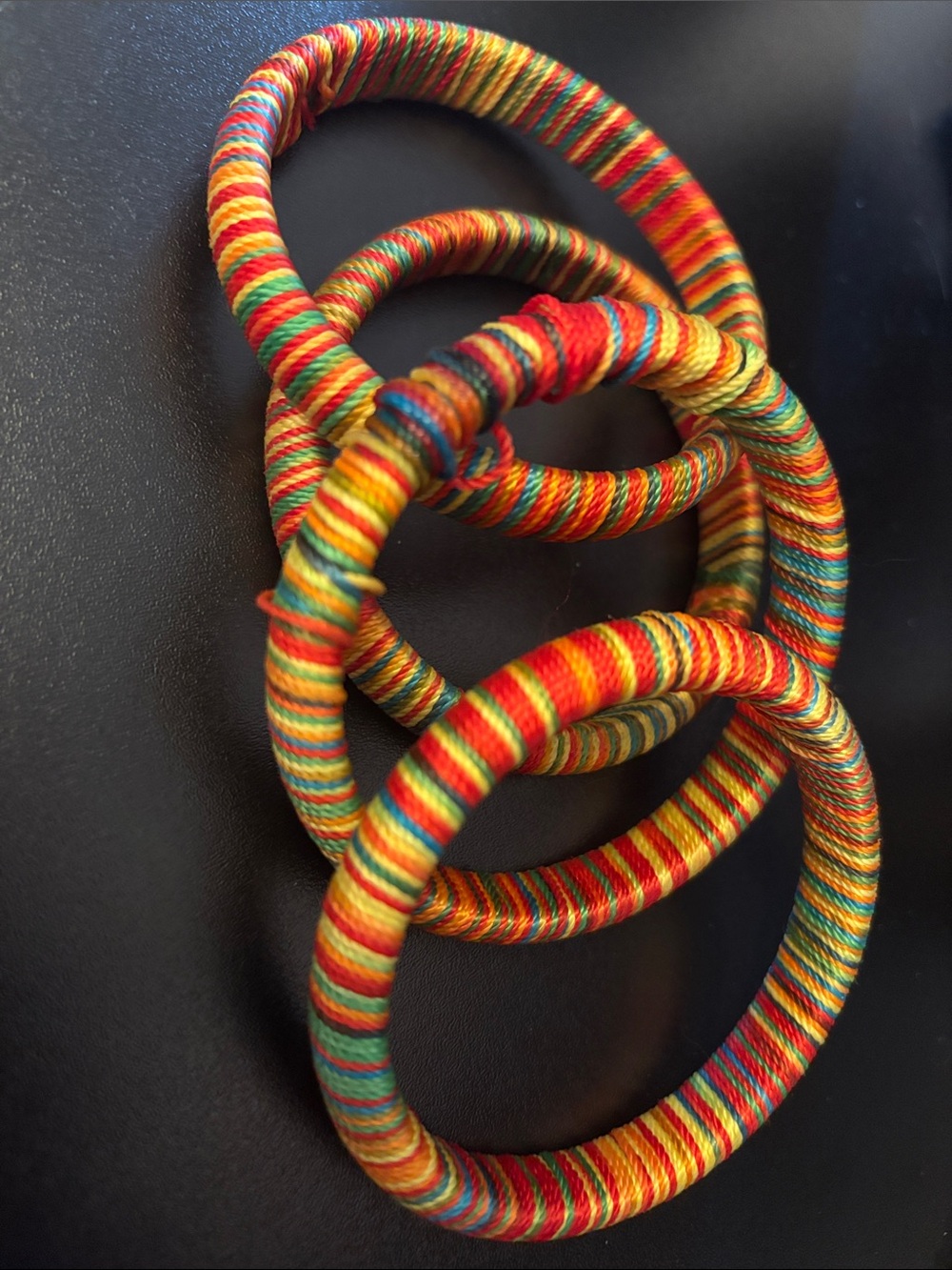 Colorful Multistrand Wrapped Textile Bangle Bracelet Set of Four